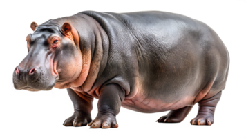 Close-up of a large hippopotamus standing, isolated, transparent file png