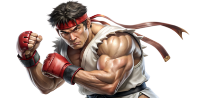 Illustration of a muscular fighter in action pose, emphasizing strength and determination, transparent file png