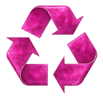 Pink recycling symbol with glossy finish, vibrant color and 3D design, isolated, transparent file png