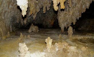 Calcite inlets, stalactites and stalagmites in large underground halls in Carlsbad Caverns National Park, New Mexico. USA photo