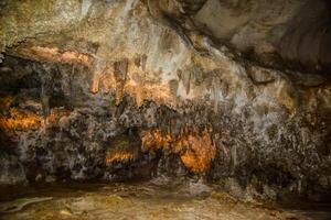 Calcite inlets, stalactites and stalagmites in large underground halls in Carlsbad Caverns National Park, New Mexico. USA photo