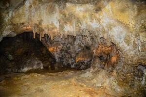 Calcite inlets, stalactites and stalagmites in large underground halls in Carlsbad Caverns National Park, New Mexico. USA photo