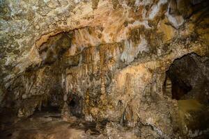 Calcite inlets, stalactites and stalagmites in large underground halls in Carlsbad Caverns National Park, New Mexico. USA photo