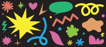 Abstract cloud and flower shapes sticker pack. Groovy funky flower, bubble, star, loop, waves in trendy retro 90s 00s cartoon style. illustration with wavy and spiral elements vector