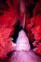 Calcite inlets, stalactites and stalagmites in large underground halls in Carlsbad Caverns NP, New Mexico photo