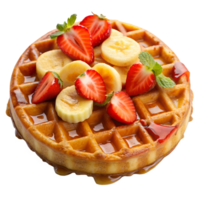 Belgian waffle with strawberries and banana slices transparent file png