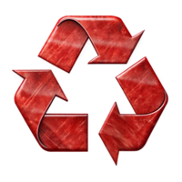 Textured red recycling logo with deep color and shiny finish, 3D eco-friendly icon, transparent file png