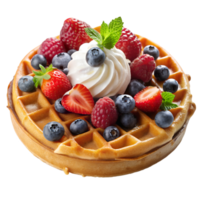 Belgian waffle with whipped cream and fresh berries transparent file png