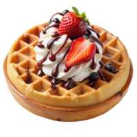 Belgian waffle with strawberries and cream, transparent file png