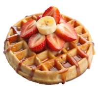 Crispy waffle with strawberries and banana topping transparent file png
