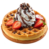 waffle topped with whipped cream and strawberries, transparent file png