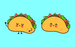 Taco character. hand drawn cartoon kawaii character illustration icon. Isolated on blue background. Tacos character concept vector