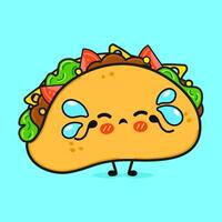 Crying Taco character. hand drawn cartoon kawaii character illustration icon. Isolated on blue background. Sad Taco character concept vector