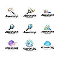 Set of logo combination of a graph and magnifier vector