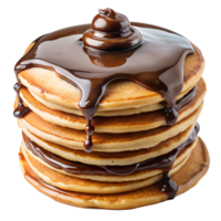 Stack of pancakes topped with thick chocolate syrup transparent file png