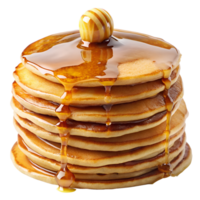 Tall stack of pancakes topped with honey and butter transparent file png