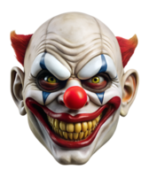 Creepy clown mask with evil grin and red nose, isolated transparent file png