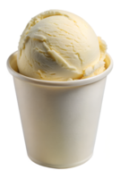 Vanilla ice cream scoop in a white cup, transparent file png