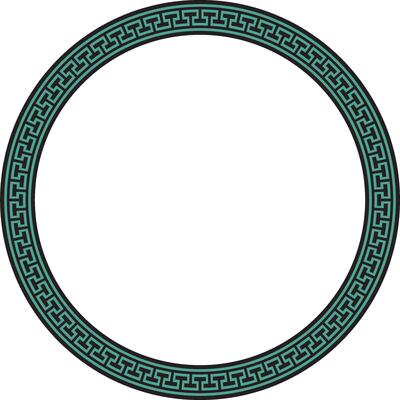 green and black round frame, border, classic Greek meander ornament. Patterned circle, ring of Ancient Greece and the Roman Empire.