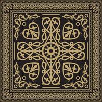 golden and black square Yakut ornament. An endless rectangular border, a frame of the northern peoples of the Far East. vector