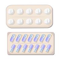 Set of medical tablets in a blister. vector