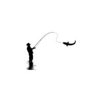 Silhouette of the Fisherman or Angler Catch Fish, can use for Art Illustration, Logo Gram, Sticker, or Graphic Design Element vector