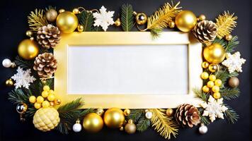 Christmas and New Year background with golden decorations and copy space for text photo