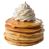 Stack of pancakes with generous whipped cream topping transparent file png