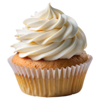 close-up of vanilla cupcake with white frosting transparent png