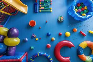 Vibrant playroom filled with colorful inflatable toys and play equipment in an inviting space photo