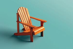 A cozy wooden chair basking in soft sunlight against a tranquil aqua background photo