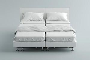 Cozy modern bed setup with minimalist design in a serene bedroom environment photo