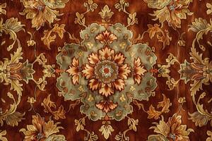 Elegant floral design with rich colors and intricate patterns showcased on fabric background photo