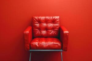 A striking red chair against a vibrant matching wall in a modern setting photo