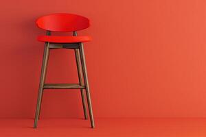 A vibrant red bar stool against a bold red wall creates a striking minimalist space photo
