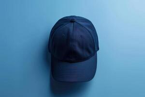 A navy blue cap resting on a serene blue background capturing a moment of simplicity and style photo