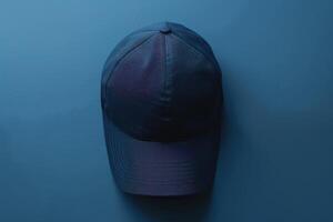 A solitary cap resting against a textured blue backdrop in serene simplicity photo