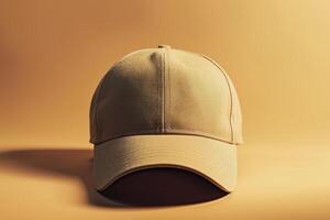 A stylish beige cap resting on a warm-toned background, highlighting its texture and design in soft evening light photo