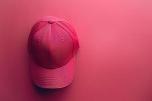 A vibrant pink cap resting on a rosy backdrop, showcasing its textured fabric under soft light photo