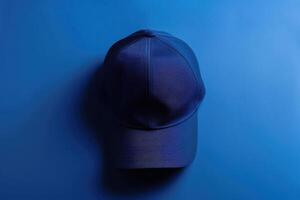 Deep blue cap resting on a vibrant azure background, capturing a moment of tranquility and style in soft light photo