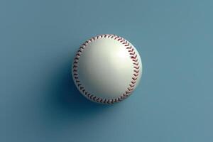 A pristine baseball resting on a soft blue surface illuminated by natural light photo