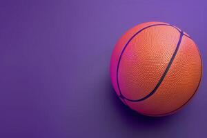 A vibrant orange basketball resting on a purple backdrop, radiating energy in a playful and dynamic composition photo