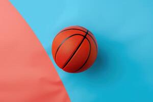 Dynamic basketball resting on a colorful background with vibrant blue and coral hues, capturing the energy of the game photo