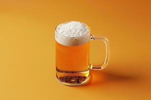 Golden lager with frothy head on a vibrant orange backdrop in a sunny setting photo