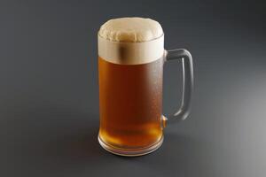 A frothy mug of amber ale resting on a dark surface, inviting relaxation and camaraderie at sunset photo
