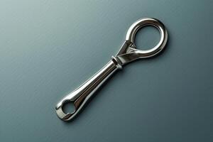 Sleek metallic keyring tool rests gracefully on a smooth dark surface, showcasing its design and functionality photo