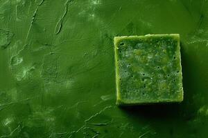 Elegant green soap resting on a textured surface, capturing the essence of nature's purity and craftsmanship photo