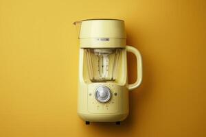 A retro yellow blender standing against a vibrant orange background, showcasing its vintage charm and culinary potential photo
