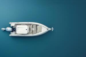 A serene boat floating on calm waters during a bright summer day photo