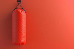 Vibrant red punching bag suspended against a matching wall, inviting energetic workouts at a modern fitness studio photo